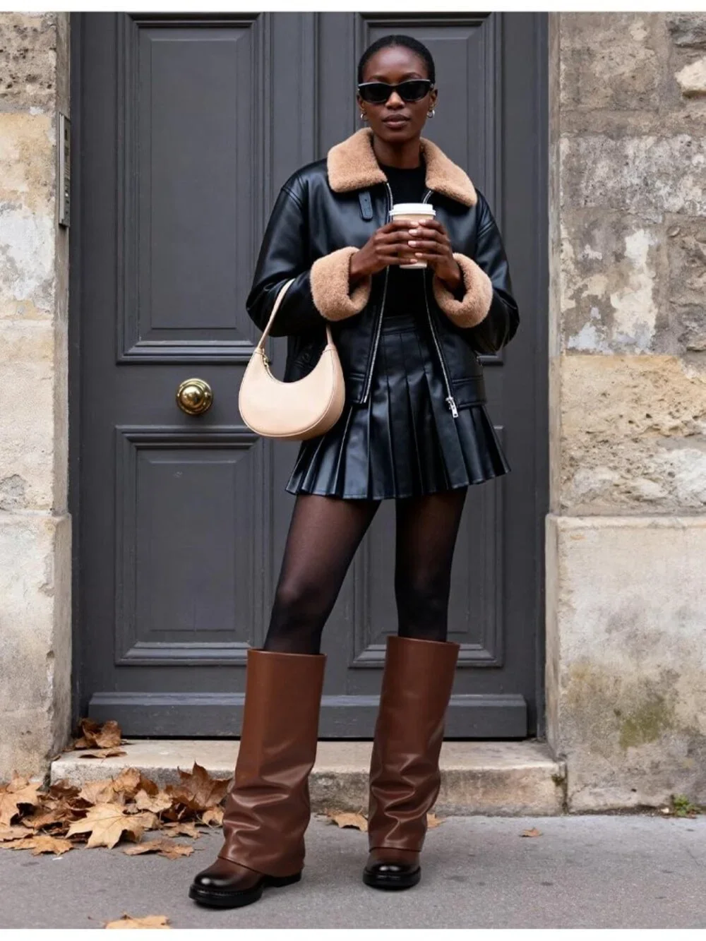 Women's Brown Pu Pointed Toe Chunky Heel Faux Leather Over The Knee High Boots